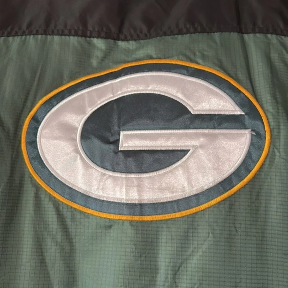 Vintage Green Bay Packers NFL Nylon Puffer Parka Coat Hood Green Football